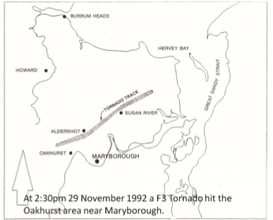 Nov 1992: Track of tornado near Maryborough